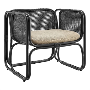 Ellis Natural Rattan Accent Armchair in Black