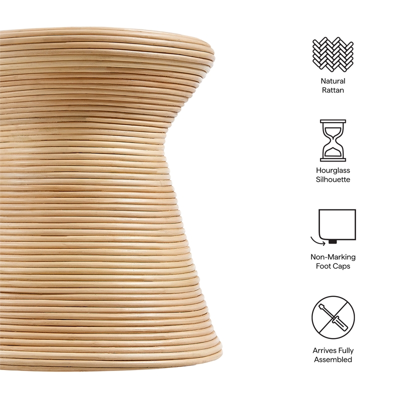 Tavi Hourglass Natural Rattan Round Side Table in Natural