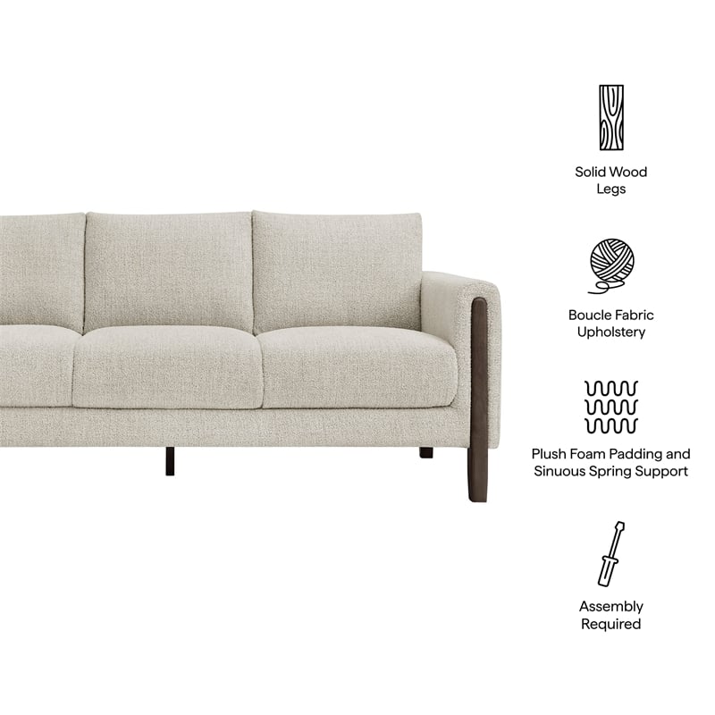Hawken Boucle Fabric Sofa in Parchment Espresso