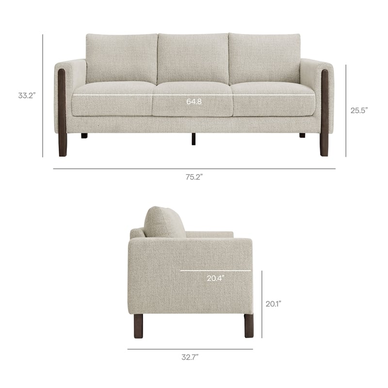 Hawken Boucle Fabric Sofa in Parchment Espresso