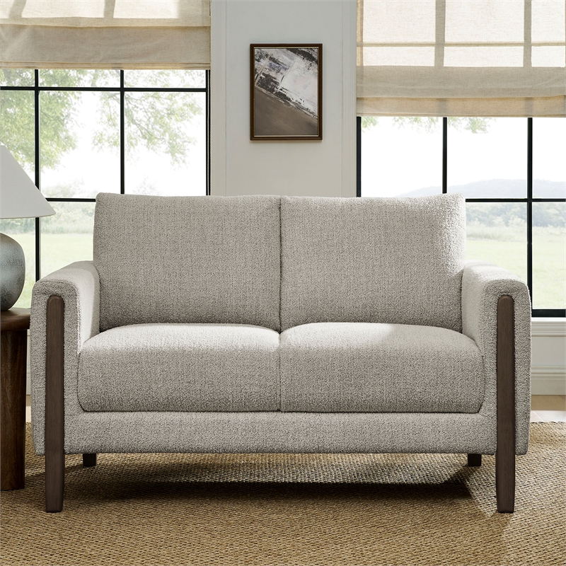 Hawken Boucle Fabric Loveseat in Parchment Espresso