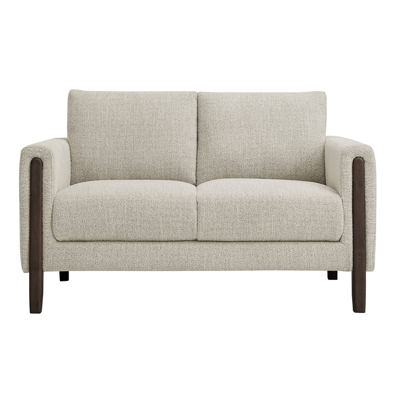 Hawken Boucle Fabric Loveseat in Parchment Espresso