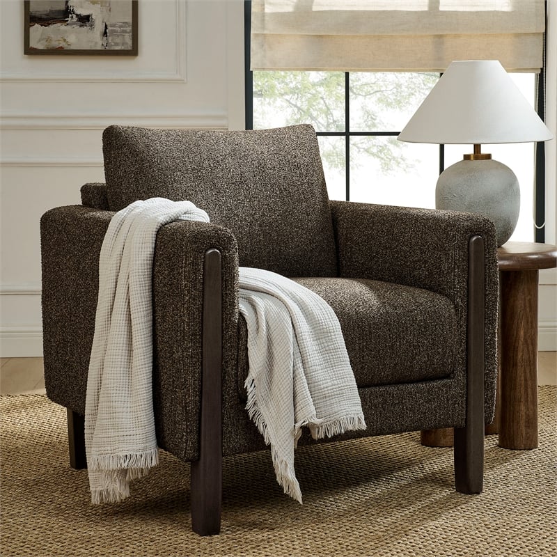 Hawken Boucle Fabric Accent Armchair in Antique Espresso