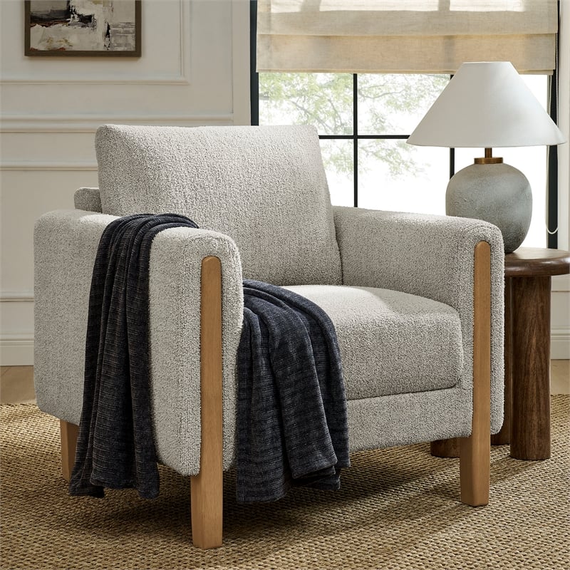 Hawken Boucle Fabric Accent Armchair in Parchment Beech