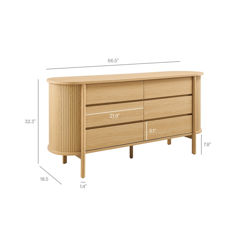 Cadence 6-Drawer Curved Dresser in Oak