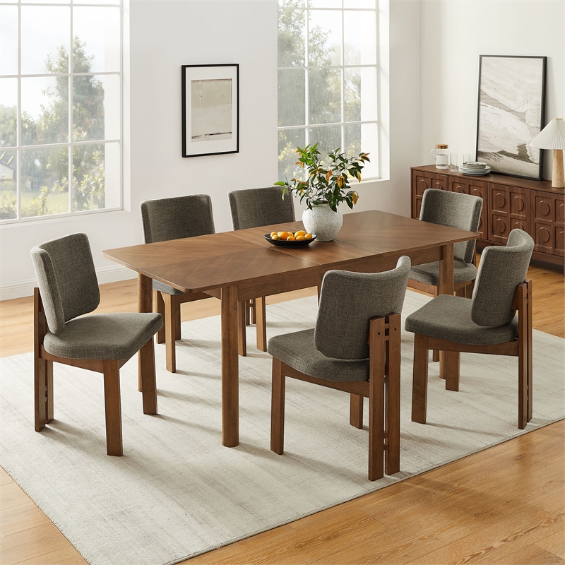 Modway Alba 7-Piece Extentable Dining Set in Walnut/Taupe