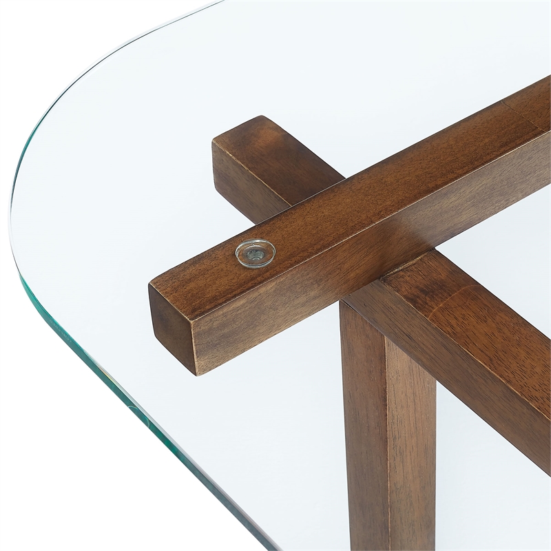 Isby 35 Inch Tempered Glass Coffee Table in Walnut