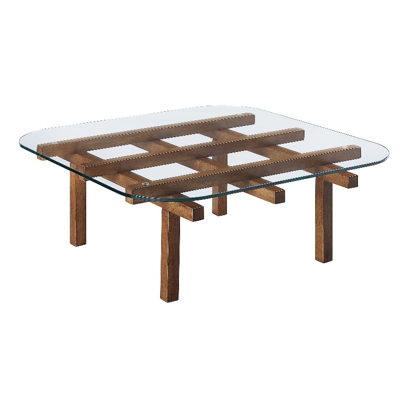 Isby 35 Inch Tempered Glass Coffee Table in Walnut