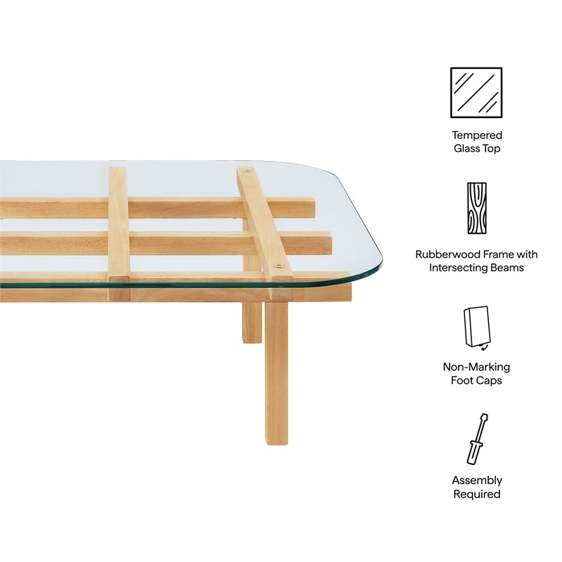 Isby 35 Inch Tempered Glass Coffee Table in Oak