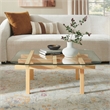 Isby 35 Inch Tempered Glass Coffee Table in Oak