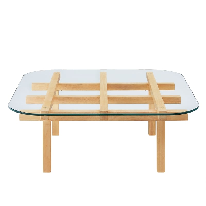 Isby 35 Inch Tempered Glass Coffee Table in Oak
