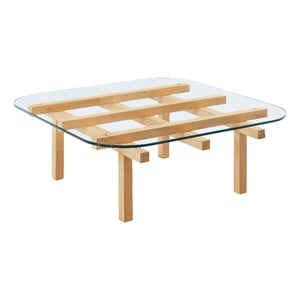 Isby 35 Inch Tempered Glass Coffee Table in Oak