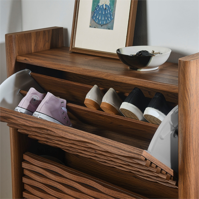 Emric Wave Shoe Cabinet in Walnut