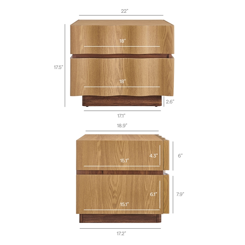 Isola 2 Drawer Nightstand in Light Oak Walnut