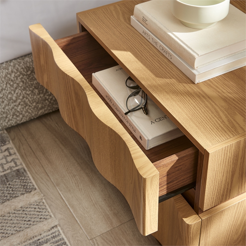 Isola 2 Drawer Nightstand in Light Oak Walnut