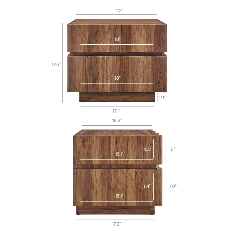 Isola 2 Drawer Nightstand in Walnut