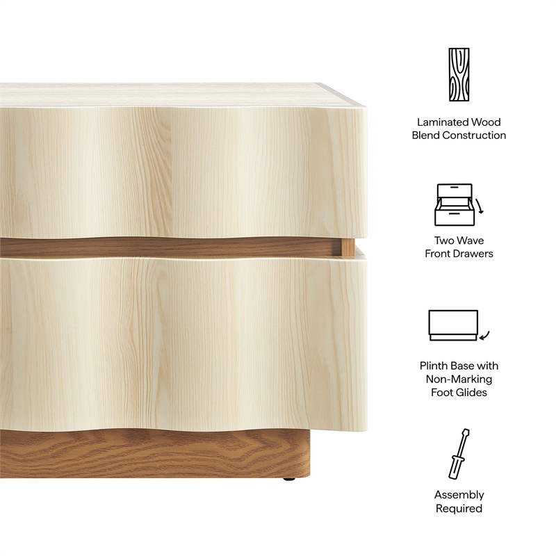 Isola 2 Drawer Nightstand in White Light Oak