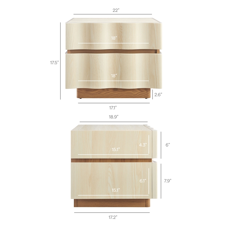 Isola 2 Drawer Nightstand in White Light Oak