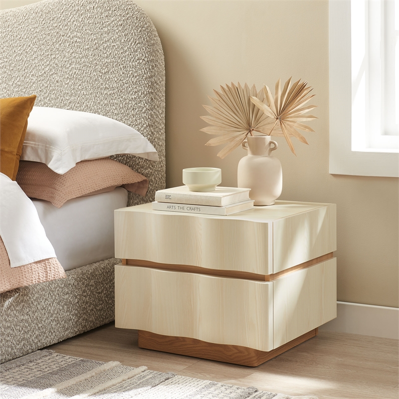 Isola 2 Drawer Nightstand in White Light Oak