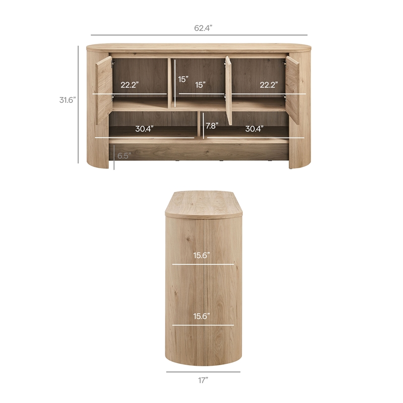 Duval 62 Inch Oval Sideboard in Light Oak