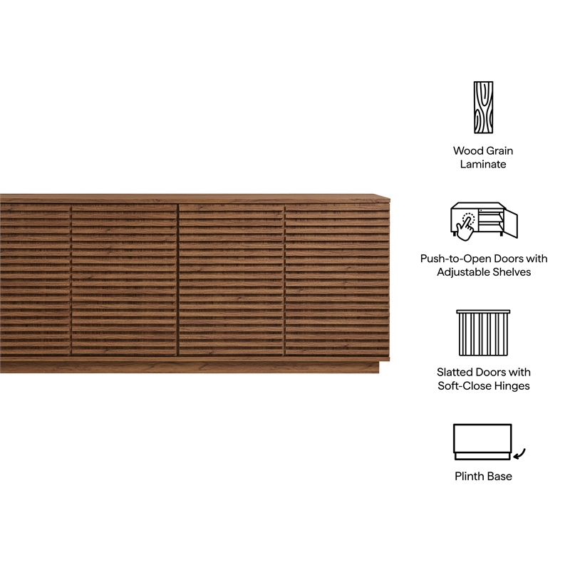 Render 4-Door Fluted Sideboard Cabinet TV Stand in Walnut
