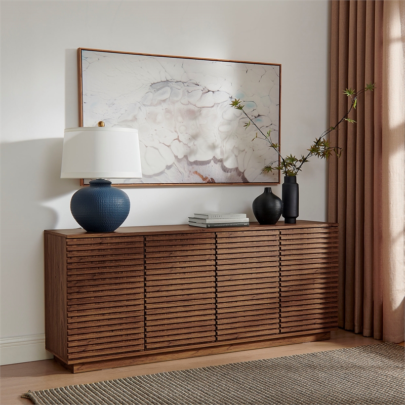 Render 4-Door Fluted Sideboard Cabinet TV Stand in Walnut