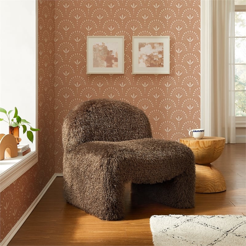 Mina Faux Fur Accent Chair in Brown