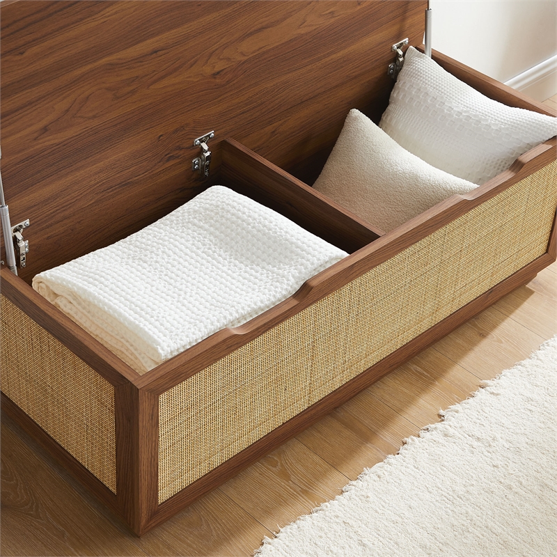 Modway Soma Fluted 3-in-1 Hall Tree With Storage Bench and Coat Rack in Walnut