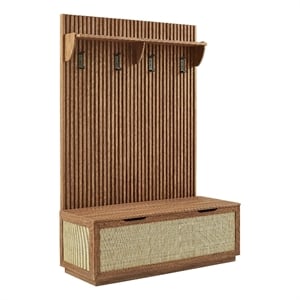 Modway Soma Fluted 3-in-1 Hall Tree With Storage Bench and Coat Rack in Walnut