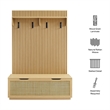 Modway Soma Fluted 3-in-1 Hall Tree with Storage Bench & Coat Rack in Light Oak
