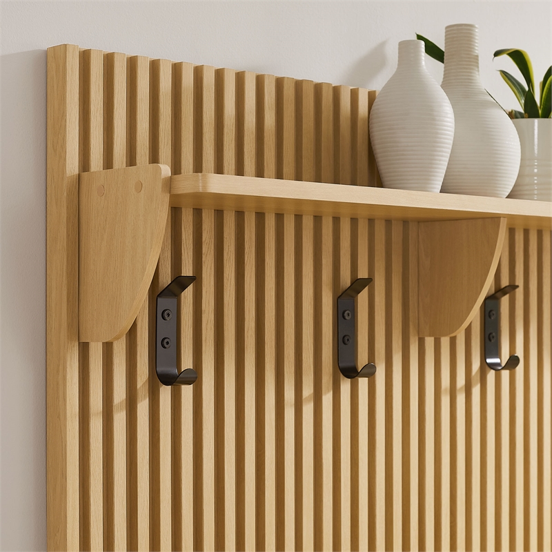 Modway Soma Fluted 3-in-1 Hall Tree with Storage Bench & Coat Rack in Light Oak