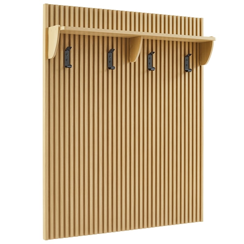 Modway Soma Fluted 3-in-1 Hall Tree with Storage Bench & Coat Rack in Light Oak