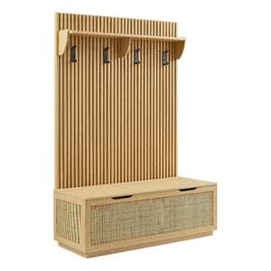 Modway Soma Fluted 3-in-1 Hall Tree with Storage Bench & Coat Rack in Light Oak