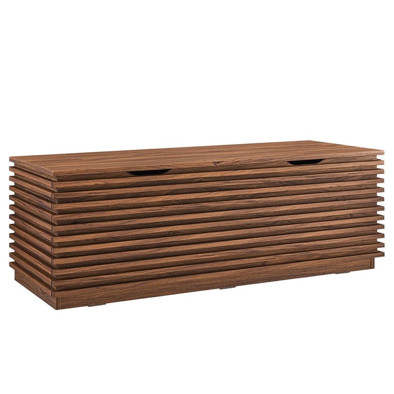 Render Fluted 3-in-1 Hall Tree With Storage Bench and Coat Rack in Walnut