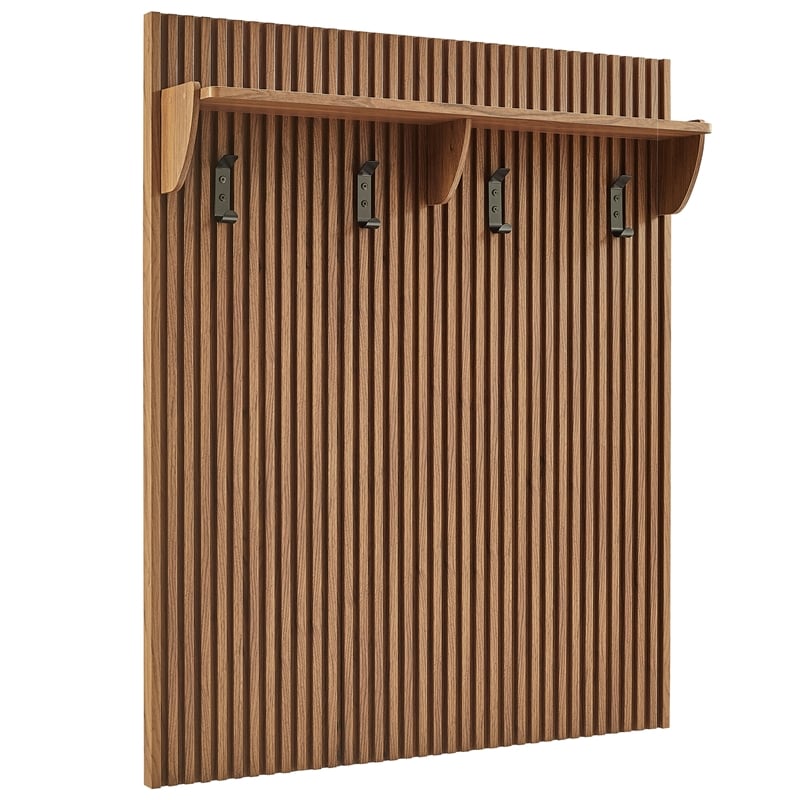 Render Fluted 3-in-1 Hall Tree With Storage Bench and Coat Rack in Walnut