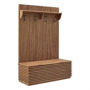 Render Fluted 3-in-1 Hall Tree With Storage Bench and Coat Rack in Walnut