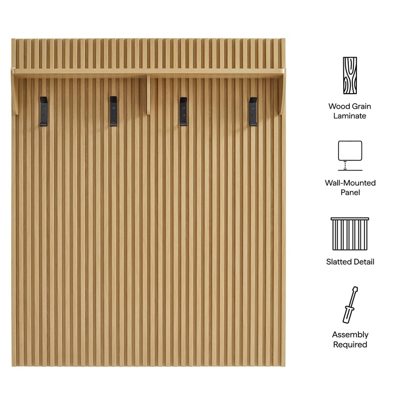Render Fluted Coat Rack Panel With Shelf in Light Oak