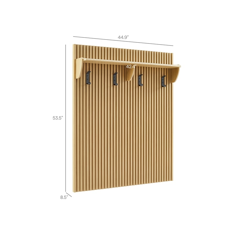 Render Fluted Coat Rack Panel With Shelf in Light Oak
