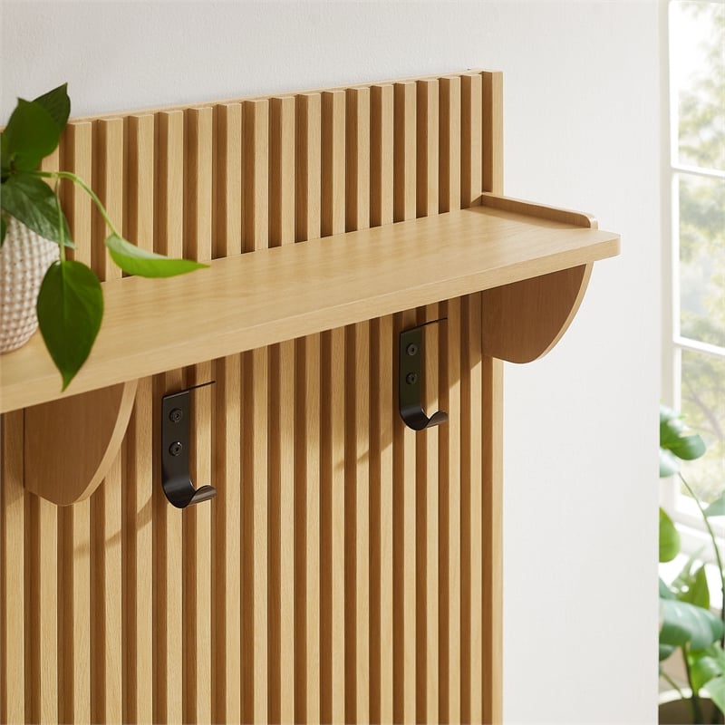 Render Fluted Coat Rack Panel With Shelf in Light Oak