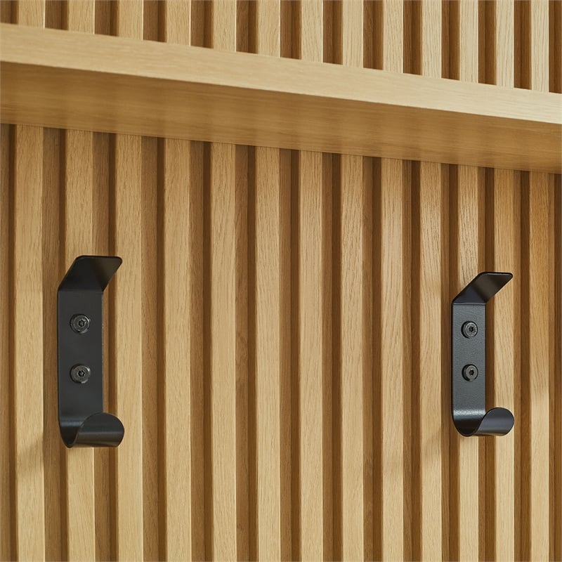 Render Fluted Coat Rack Panel With Shelf in Light Oak