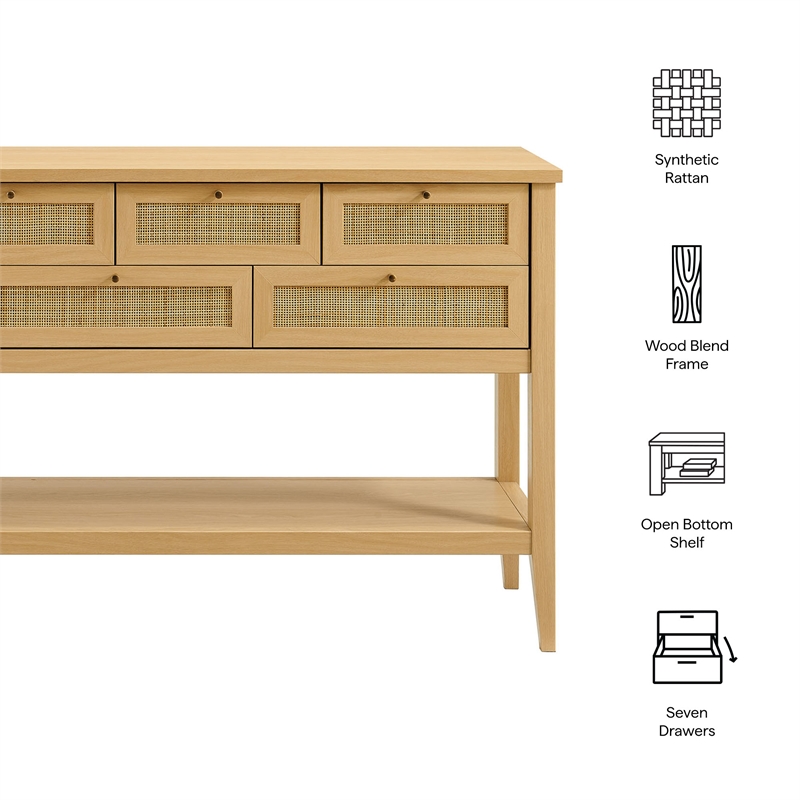 Soma 62 Inch Rattan Console Table in Oak