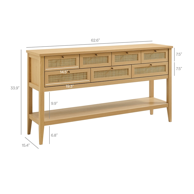Soma 62 Inch Rattan Console Table in Oak