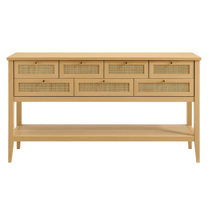 Soma 62 Inch Rattan Console Table in Oak