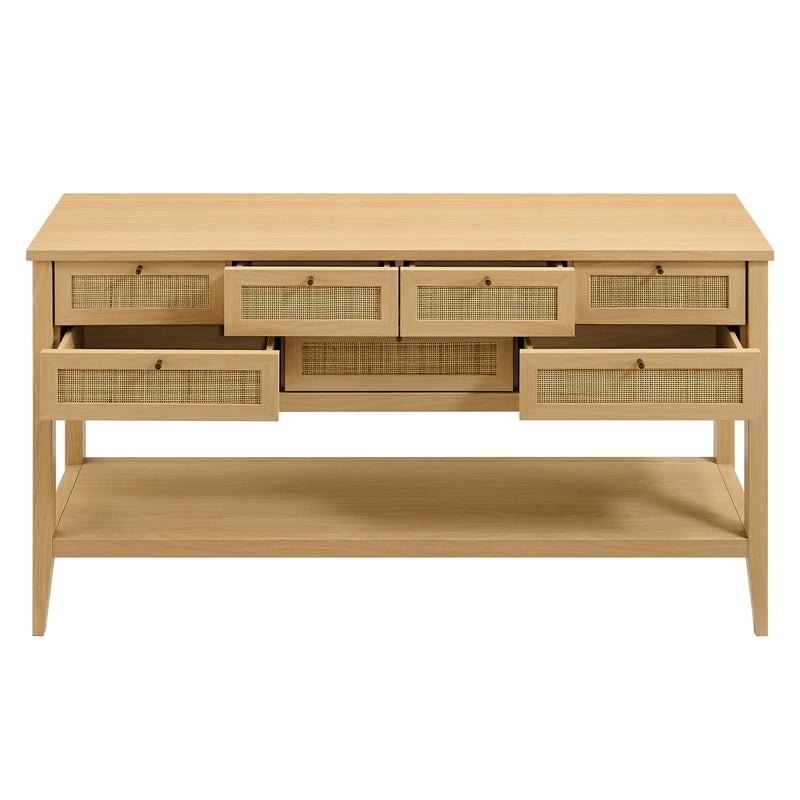 Soma 62 Inch Rattan Console Table in Oak