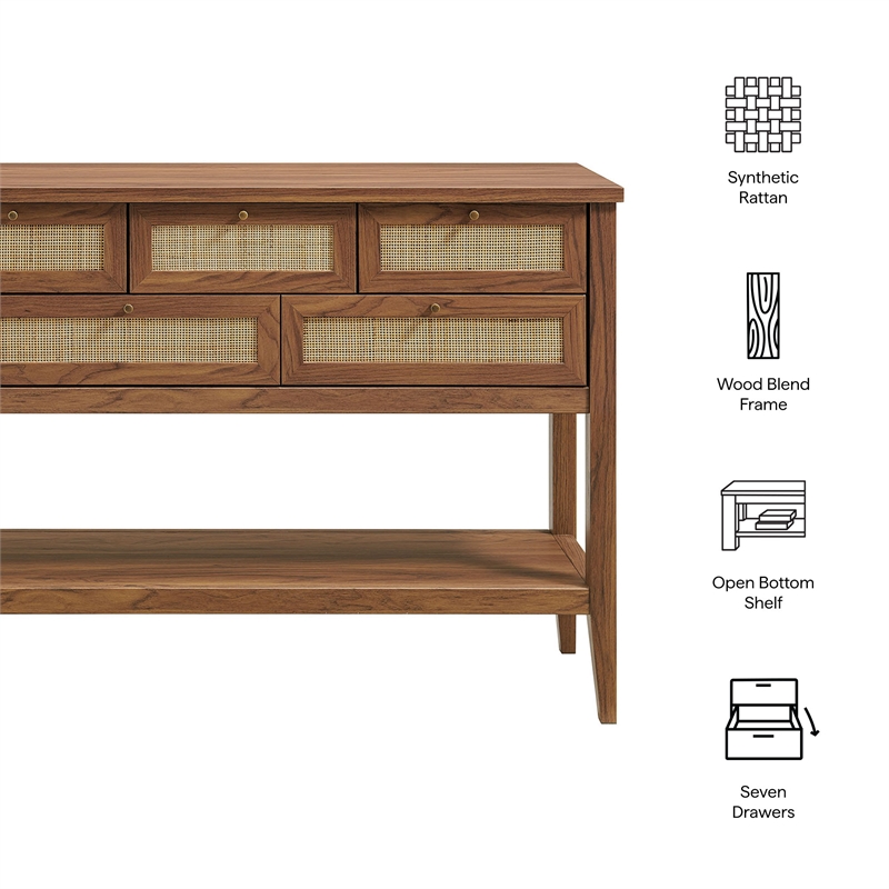 Soma 62 Inch Rattan Console Table in Walnut