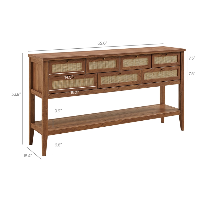 Soma 62 Inch Rattan Console Table in Walnut
