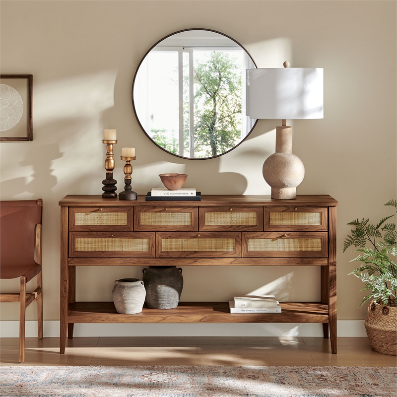 Soma 62 Inch Rattan Console Table in Walnut