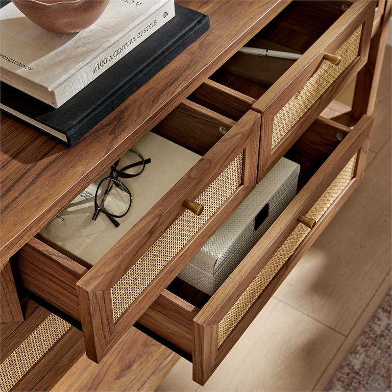 Soma 62 Inch Rattan Console Table in Walnut