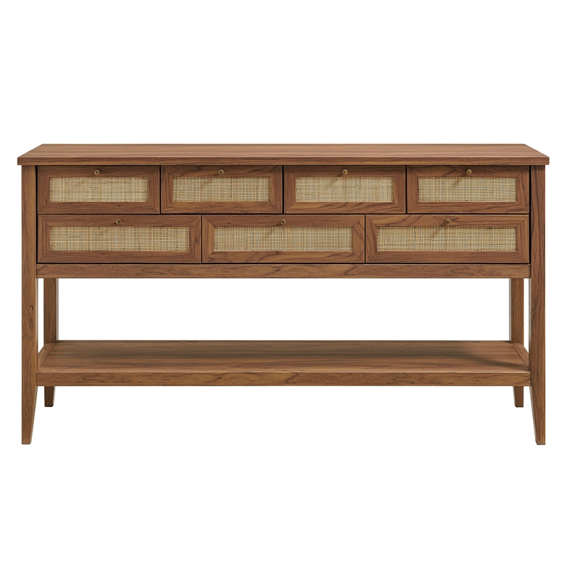 Soma 62 Inch Rattan Console Table in Walnut