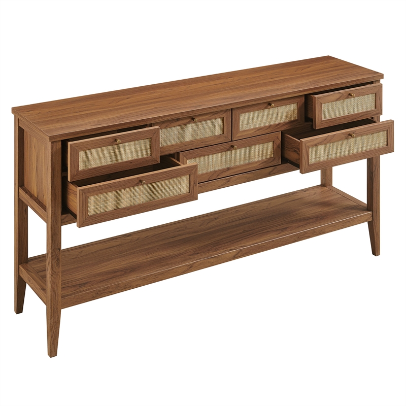 Soma 62 Inch Rattan Console Table in Walnut